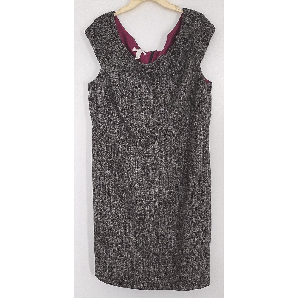 Dressbarn Black & White Tweed Dress Women's Size 14 Maroon‎ Lining Pre-owned